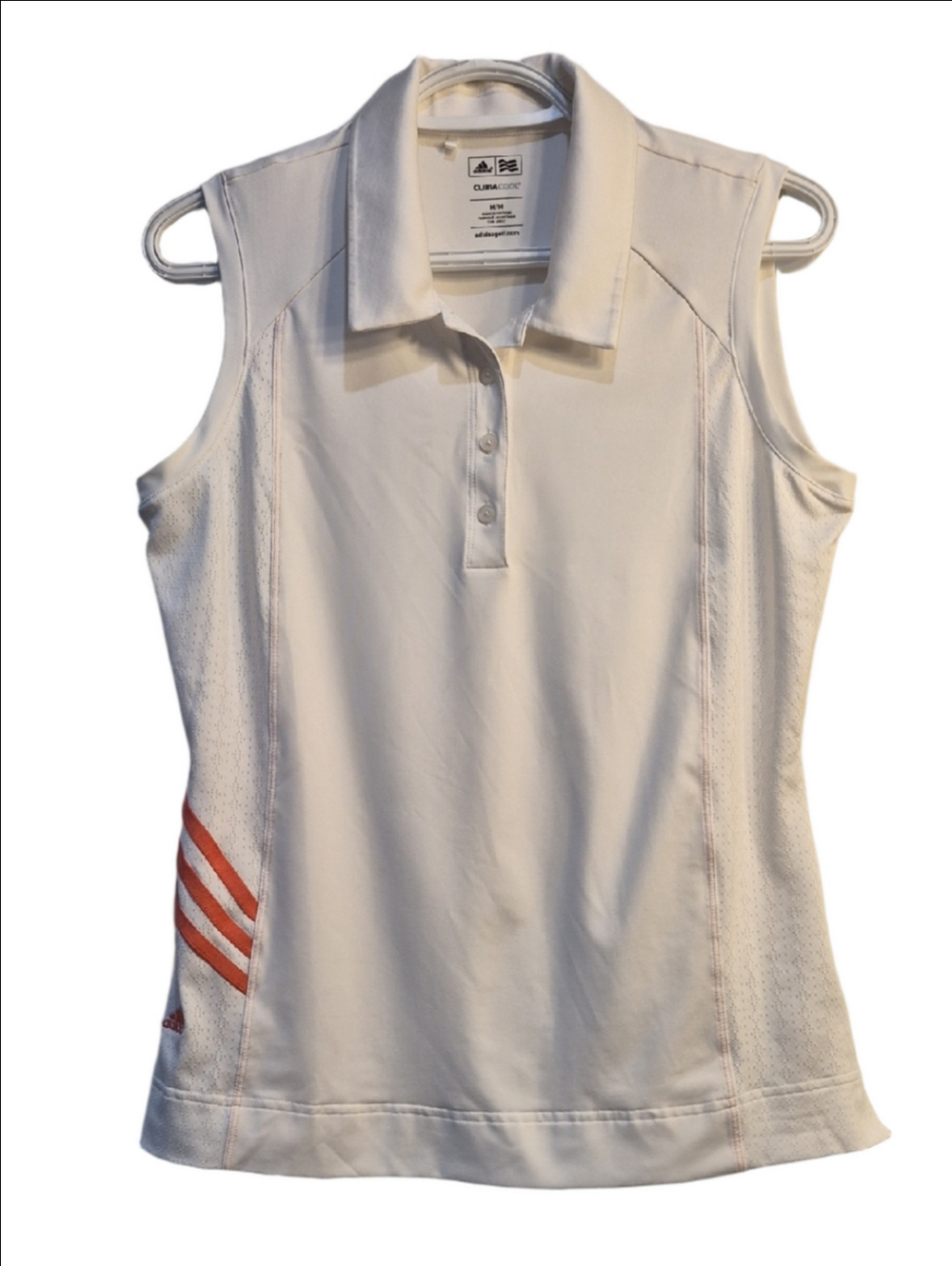 adidas White Sleeveless Polo Tank Medium Coral Stripe